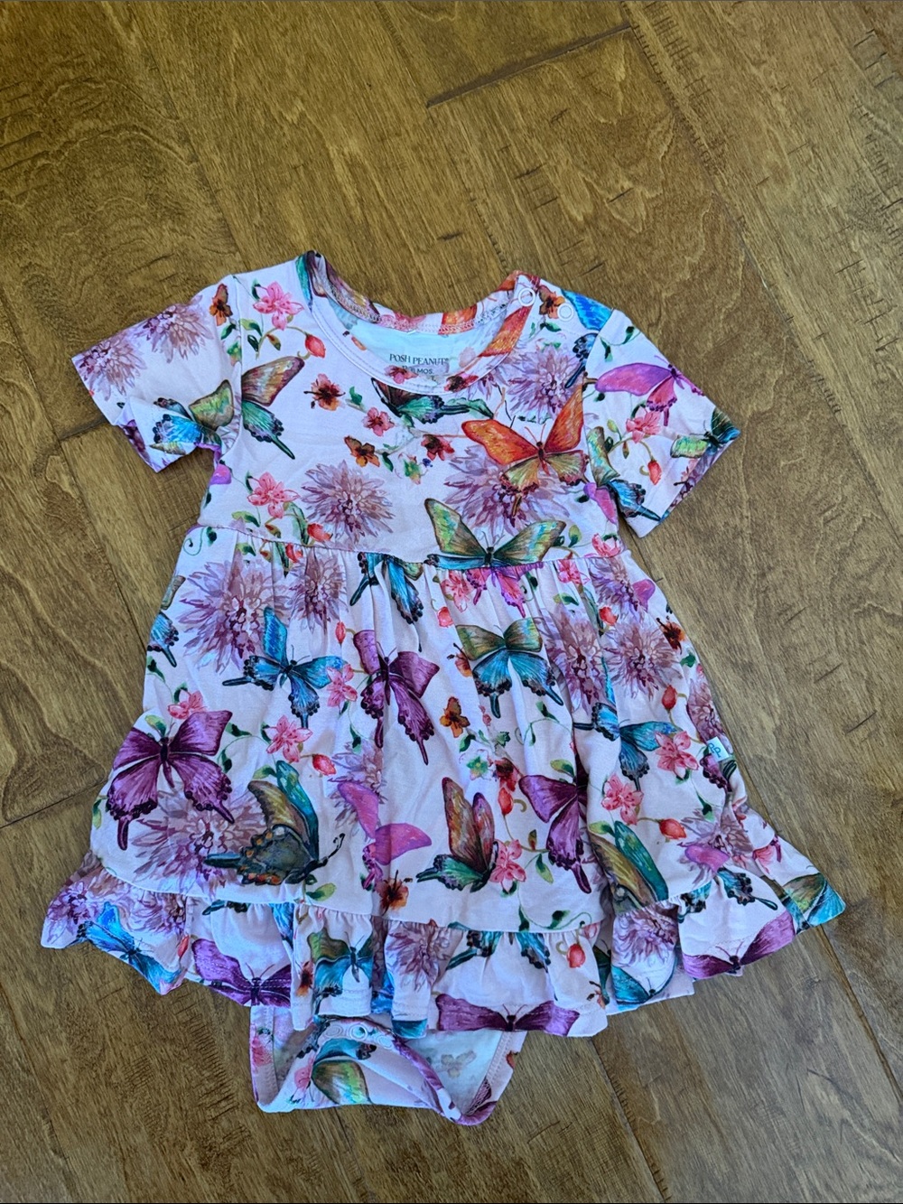 Posh Peanut Pink Butterfly Floral Dress with built in onesie